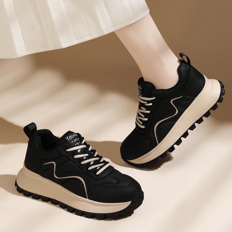 2024 Women's Genuine Leather Lightweight Lace-Up Sneakers - Non-Slip, Soft-Soled, Casual Fit for Autumn