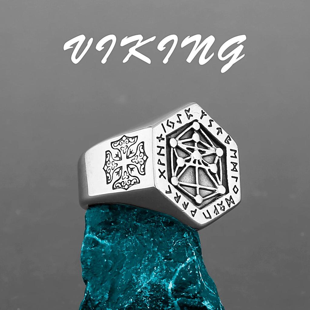 Nordic Viking Stainless Steel Ring Anchor Compass Tree of Life Rune Amulet Wolf Men Women Finger Jewelry Biker Party Club Gift