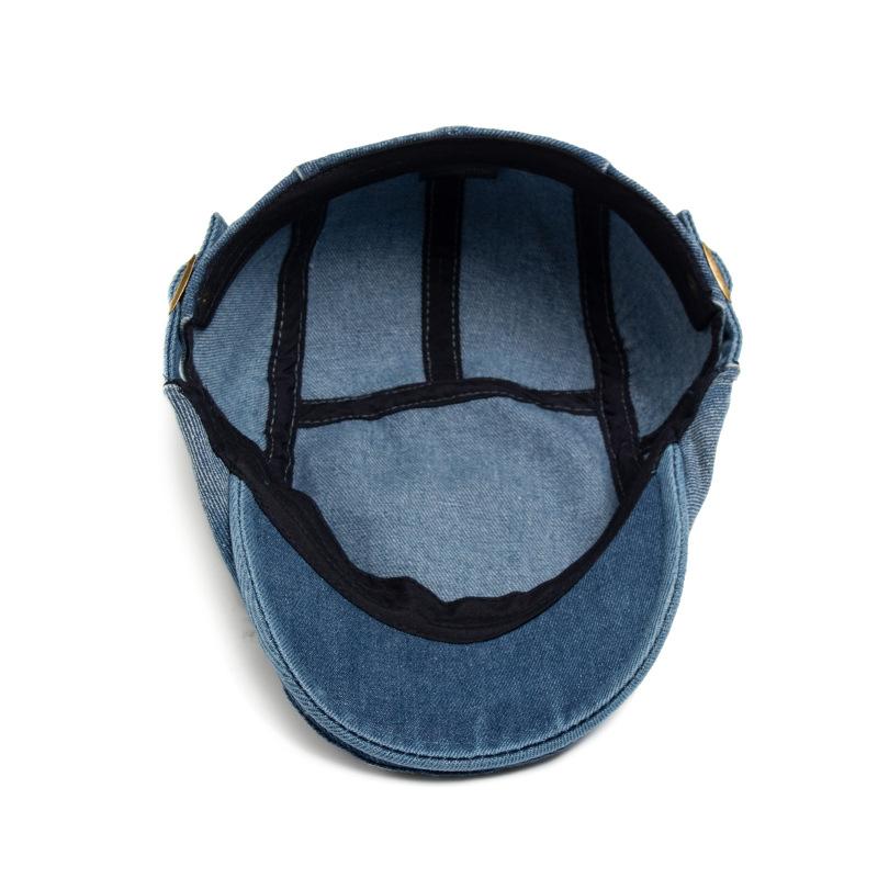 Spring/Autumn Plain Washed Denim Cap for Men - Vintage Versatile Forward-Flap Design Women's Sun-Shielding Casual Beret - Adjustable Trendy Style