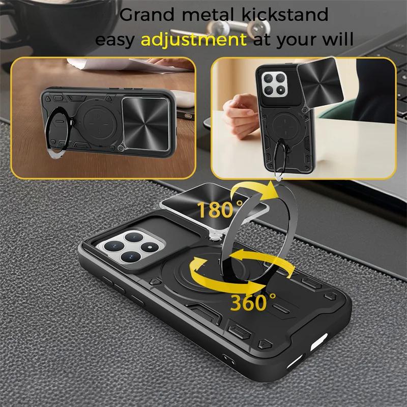 Funda For Poco F8 Pro 5G Case Armor Slide Camera Lens Protection Ring Stand Back Cover for Poco F8Pro Pocof8pro Shockproof Coque
