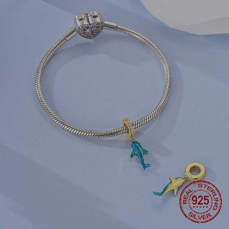 925 Silver Luminous Color-Changing Shark Dangle Charm Animals Pendant Fit Original Bracelet DIY Women Jewelry Gift