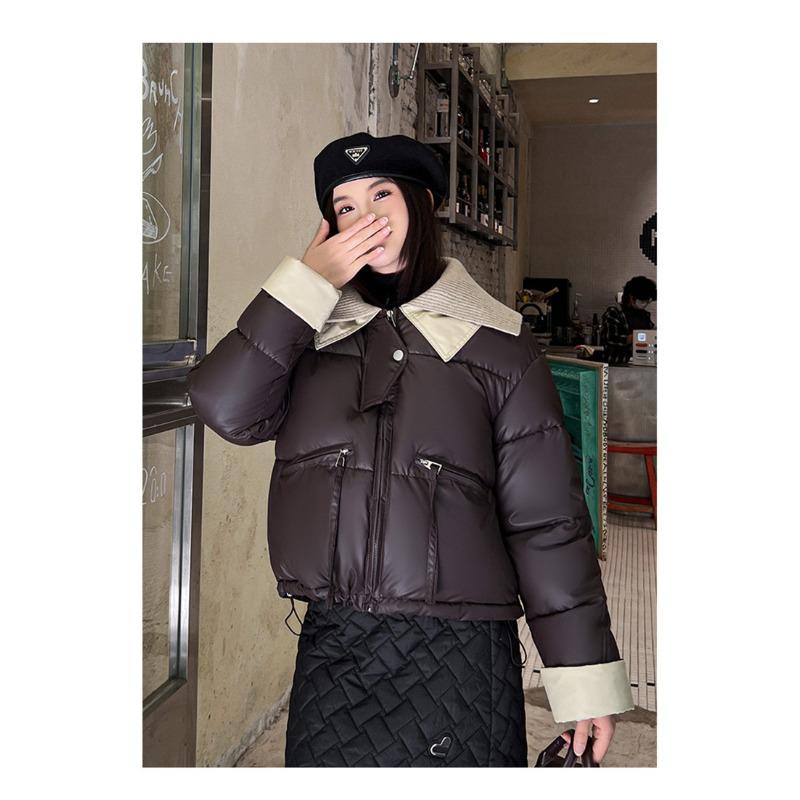 Short Down Cotton-padded Clothes Women's Winter Knitted New Contrasting Color Warm Cotton-padded Jacket