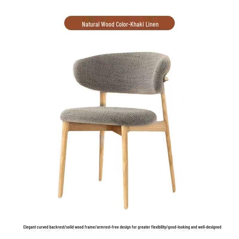 Nordic Modern Minimalist Solid Wood Dining Chair with Soft Pack Backrest - Comfortable Light Luxury Ram's Horn Design for Home, Restaurant, and Hotel.