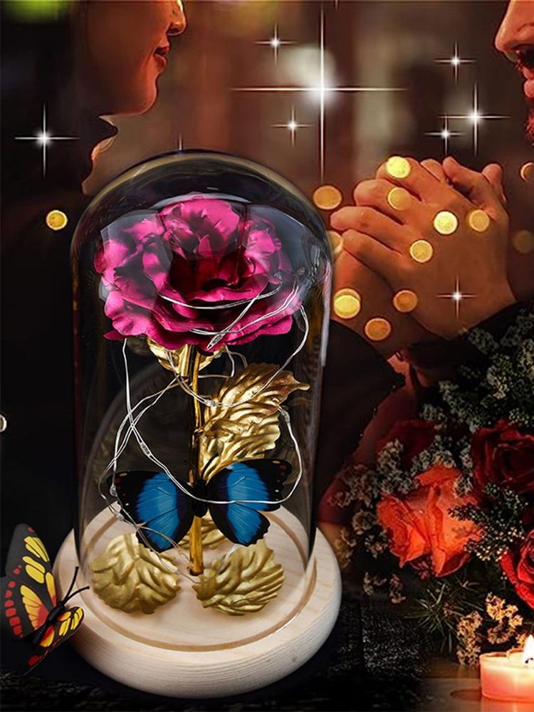 Galaxy Glass Rose Eternal Crystal Flower Birthday Gift Light Up Rose In Glass Dome with Butterfly for Mom Sister Mothers Day Gifts Holiday Gifts