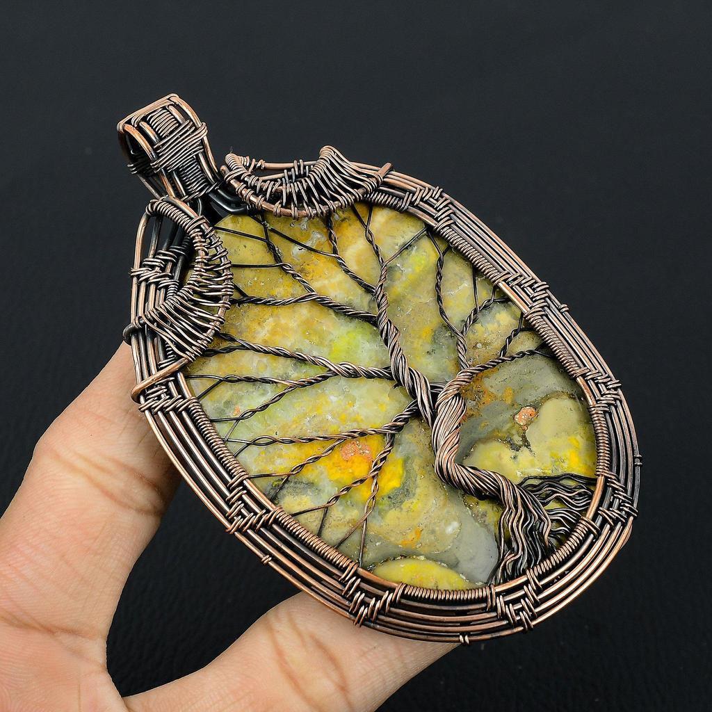Tree Of Life Bumblebee Jasper Pendant, 999 Copper Wire Wrapped Gemstone Jewelry, Handmade Pendant, For Mother Day