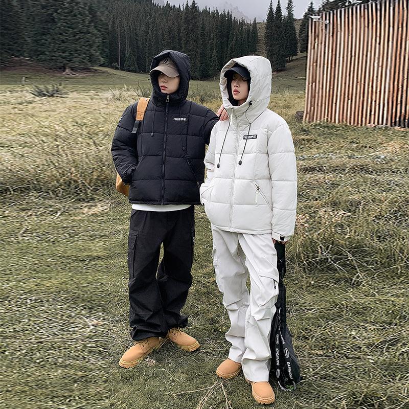 Hooded short down cotton jacket for men and women couples winter trend warm outdoor sports thickened cotton jacket