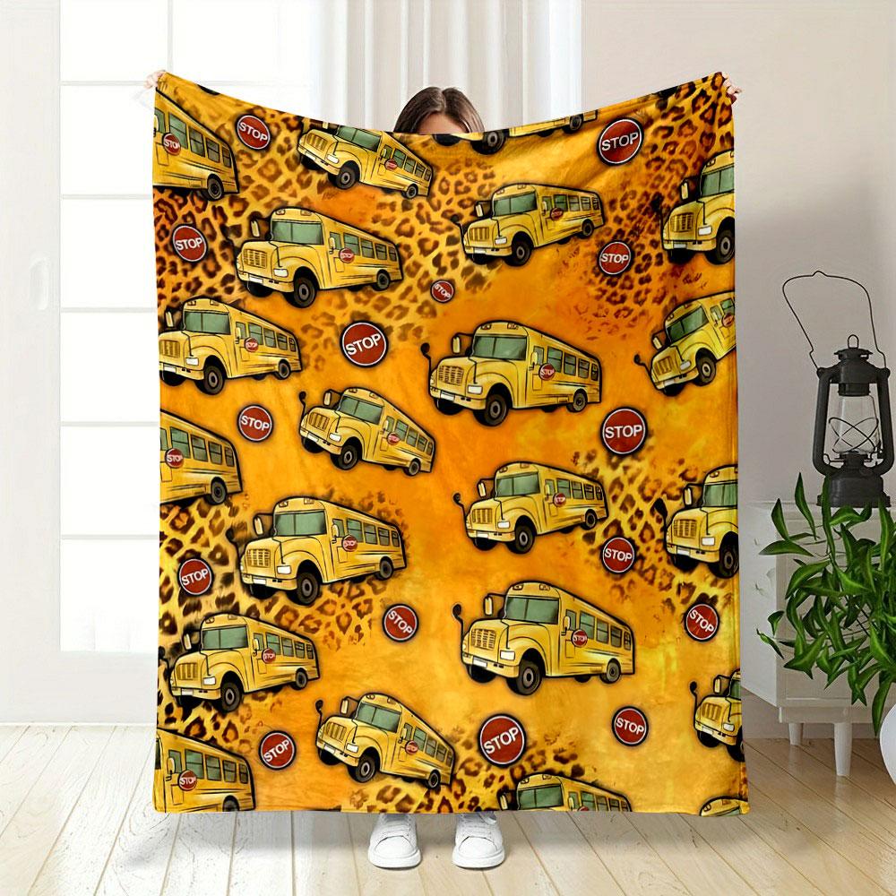 Leopard Print School Bus Blanket Bedroom Blanket for Livingroom Couch Lunch Break Soft Throw for Friend's Festival Gift