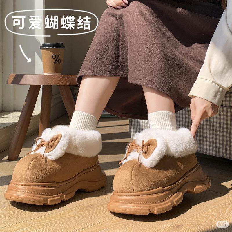 Fleece cotton slippers, cute versatile bags and cotton shoes in autumn and winter, home indoor soft-soled warm snow boots