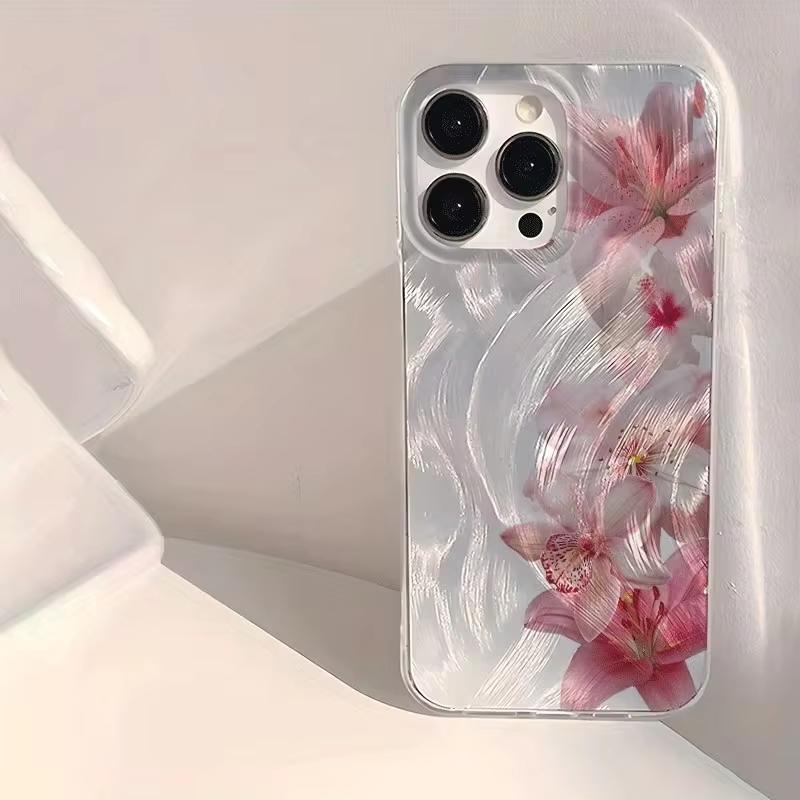 Shiny Pink Peach Blossoms Print Phone Case For iPhone 17 Pro Max 16 15 Pro 14 13 12 11 XR XS 17Air 16 Plus Shockproof Cover