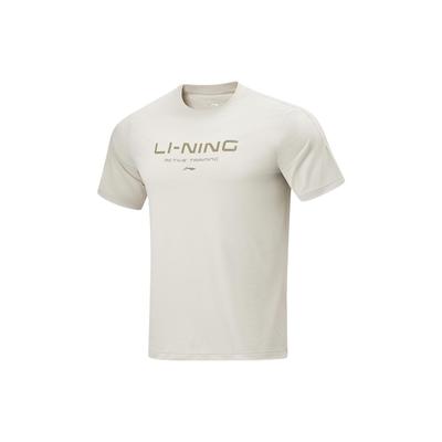 Li Ning T-shirt Décontracté à Séchage Rapide Refroidissant Imprimé Lettres Logo Col Rond Tricoté Sport Manches Courtes T-shirt Homme Hauts Jaune Clair Gris ATSU589-3