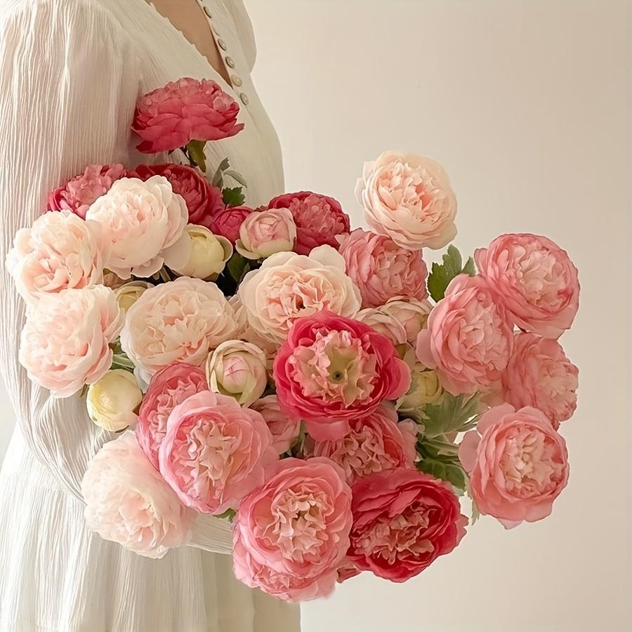3 Branch Simulation Flocking 3 Dew Lotus, Peony Fake Flowers Home Table Decoration Wedding Scenery Floral.