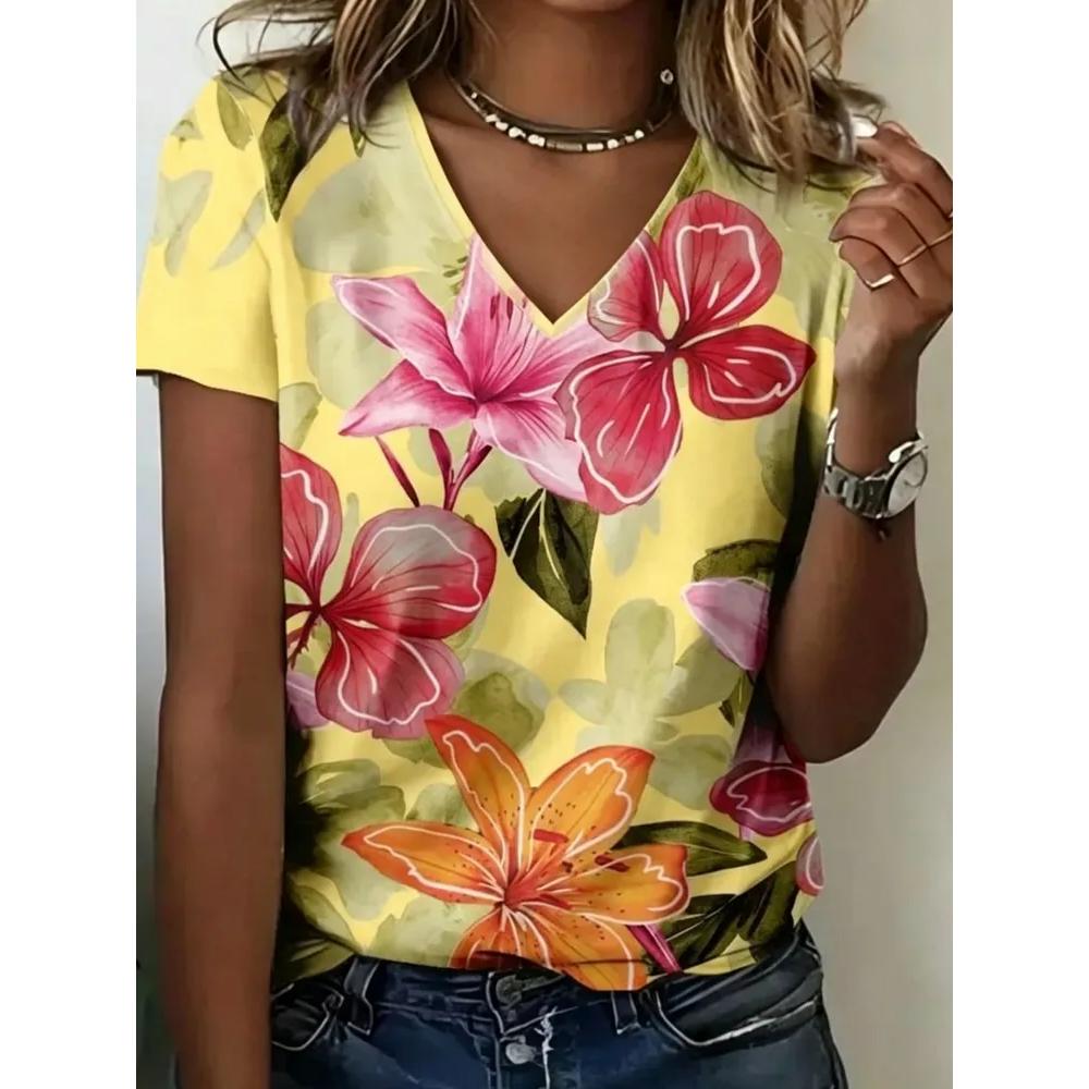 Comfortable Versatile V-Neck Top Casual Loose Women s Short Sleeve Fashion T-Shirts Women’s S