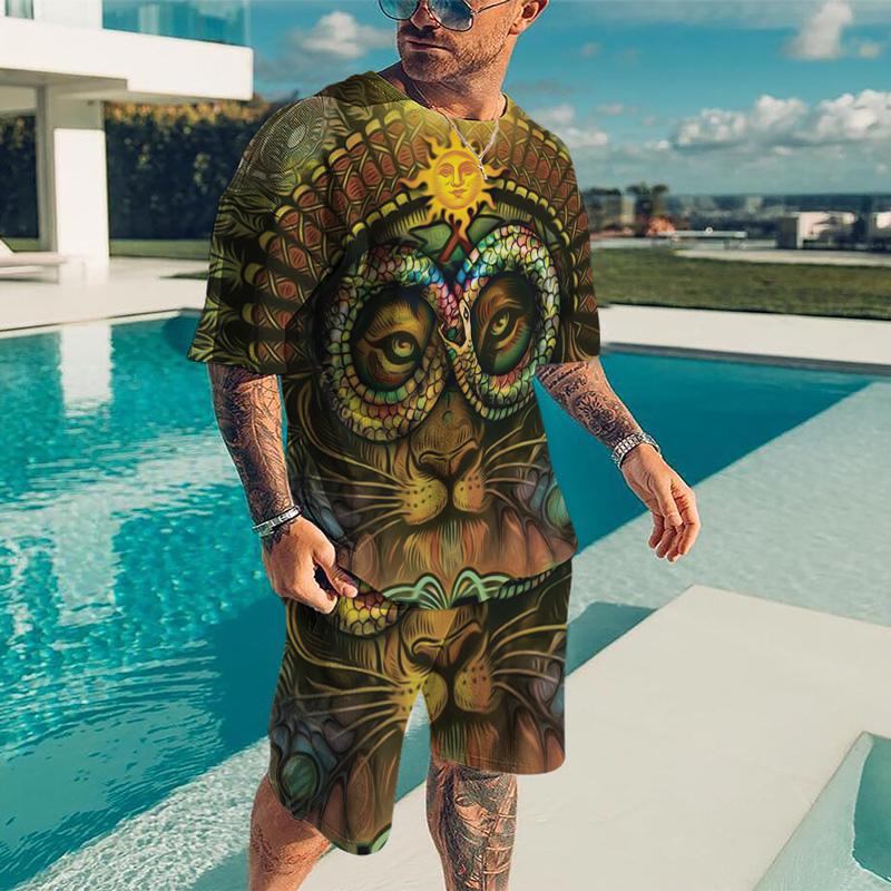 3D Printing Oversized Leisure Mens T Shirts Shorts Suit Three-Dimensional Graphic Retro Style O-NeckComfortable Breathable