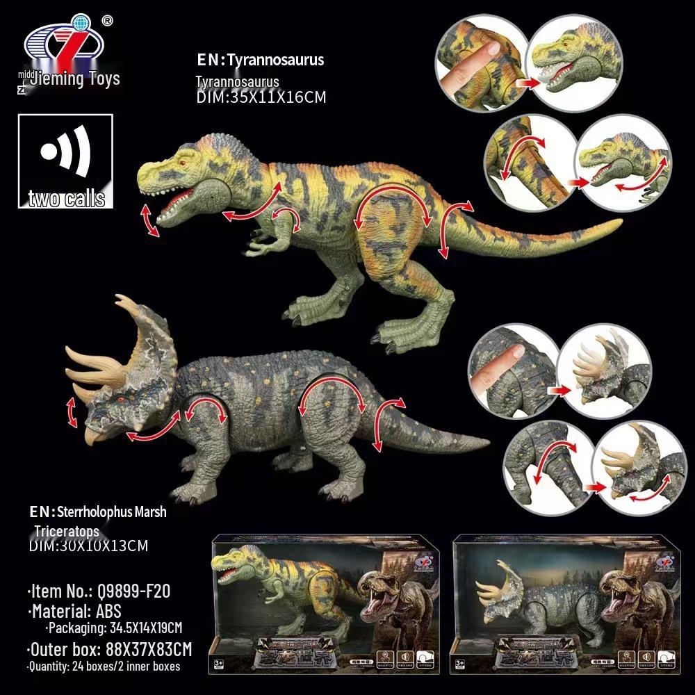 Movable Dinosaur Toy: Pterodactyl, Triceratops, & Tyrannosaurus Models with Open Mouth