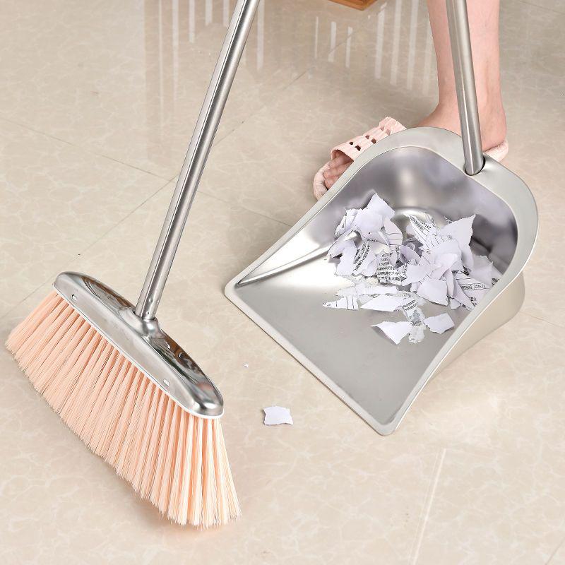 Stainless Steel Extra Thick Dustpan & Broom Set for Household Use