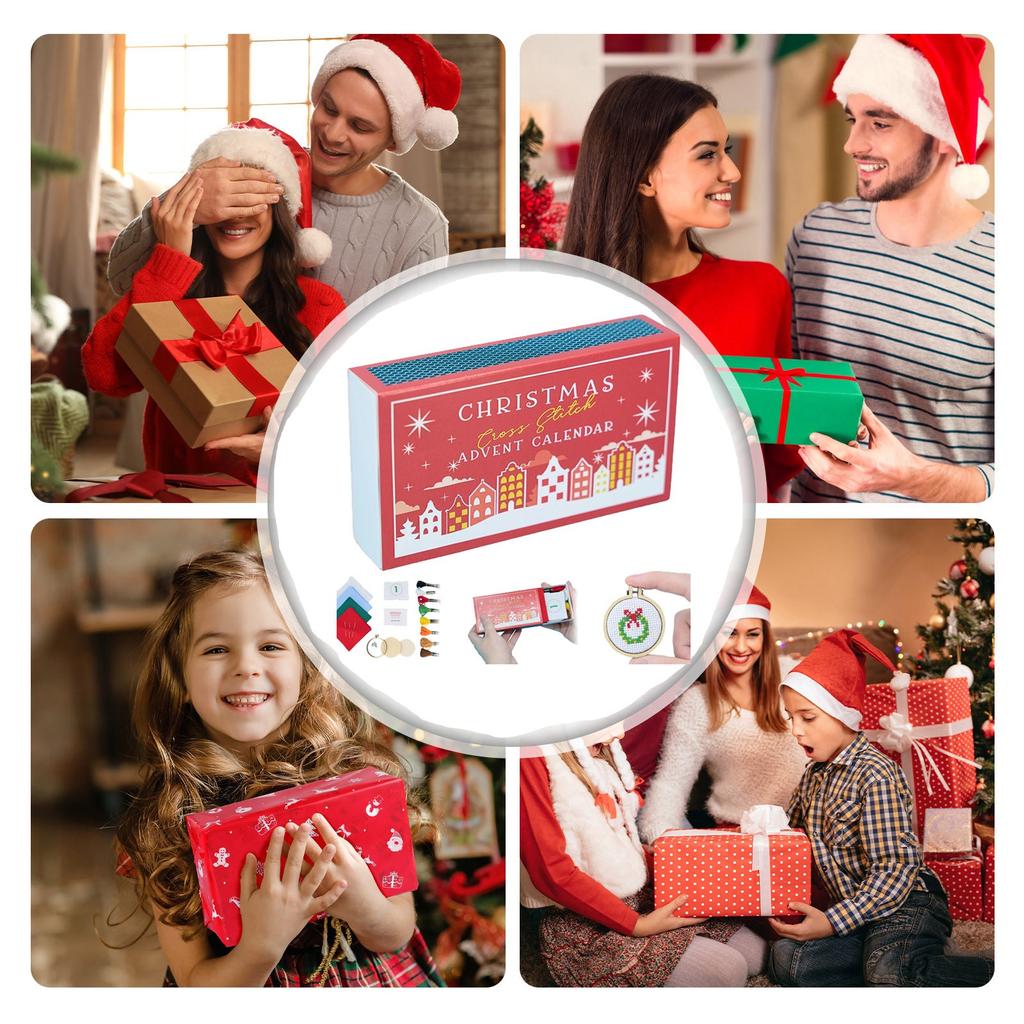 Hristmas Kreuz Adventskalender, Weihnachts-Countdown Stickset, Weihnachts-Adventskalender Kreuzmuster für Anfänger und Bastelliebhaber