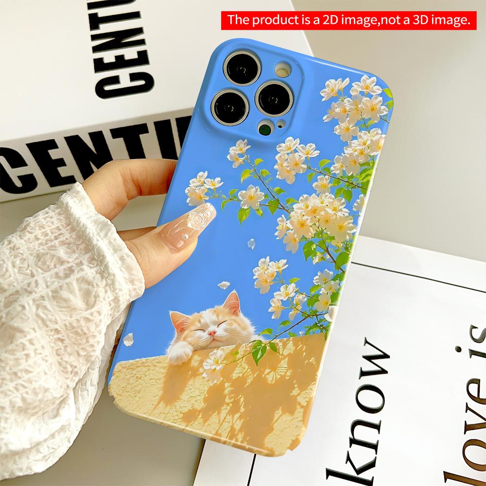Sleeping Cat Among White Flowers All Inclusive Film Hard Phone Case, Compatible with iPhone 18 Pro Max 17 16 15 14 13 12 11
