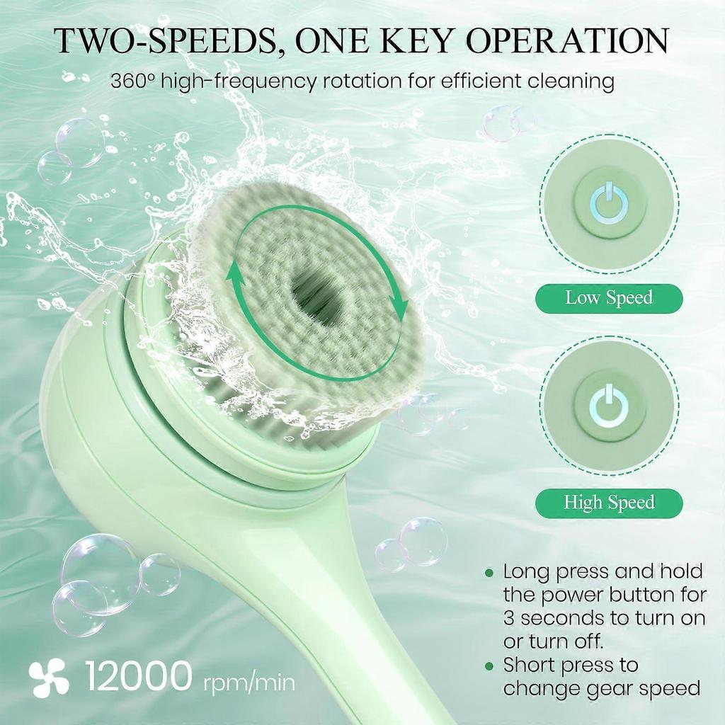 Electric Back Scrubber for Shower, Long Dual Handle Body Scrubber Spinning Massage Bath Brush,4 Detachable Heads