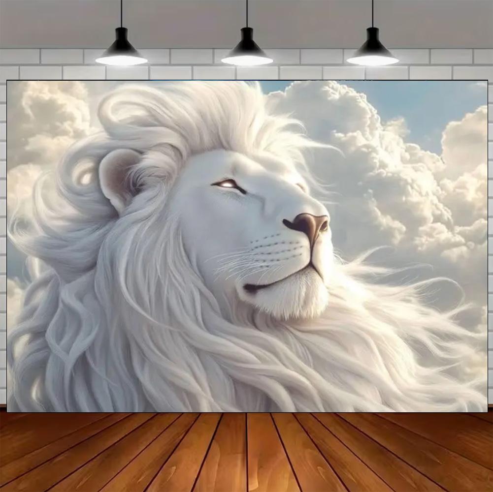 Luxury White Lion Backdrop Supplies White and Gold Regal Animal Background Birthday Photozone Party Decoration Photography Props