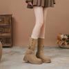 Inner Heightening Martin Boots Women's New Autumn and Winter Velvet Retro Two-wear Medium Boots Thick-soled Small Short Boots