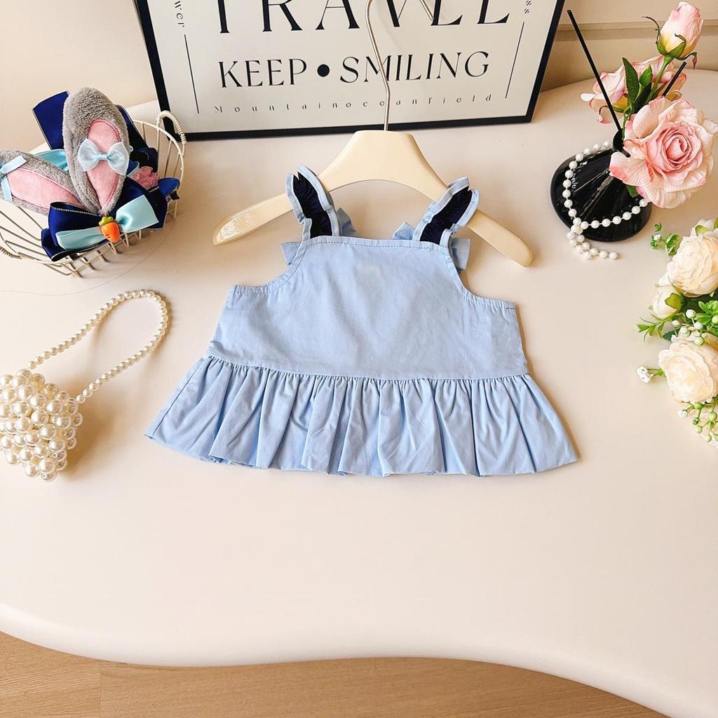 Girls' Summer Rabbit Officer Two-Piece: Sleeveless Vest & Skirt Set