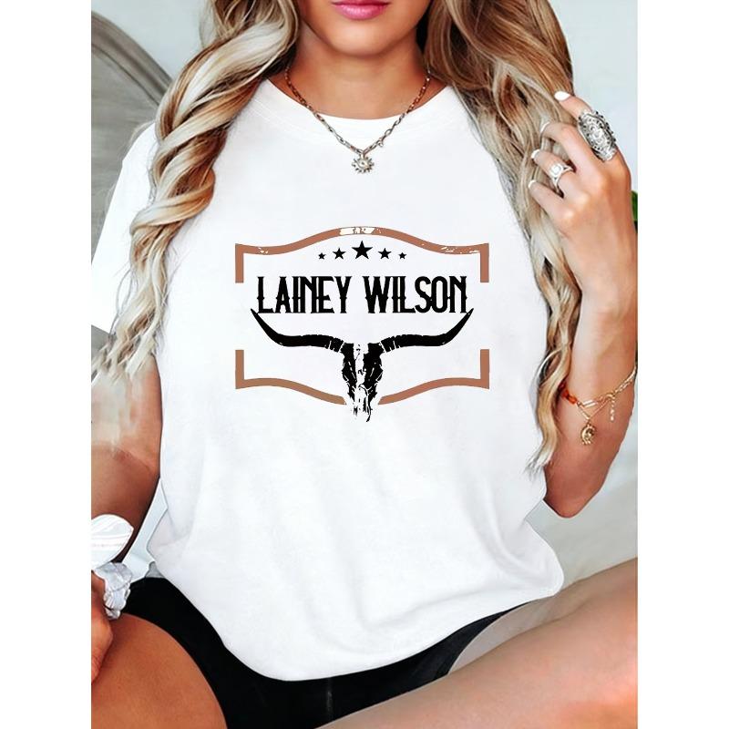 

Women s Lainey Wilson Graphic T-Shirt - Vintage Country Music Tee with Iconic Lettering Print, Breathable Polyester Blend, S белый