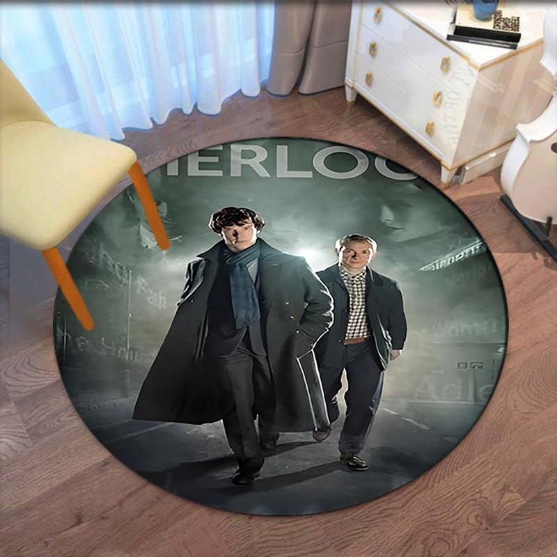 Sherlock Printed Round Rug Carpet Chair Rug Area Rug Entryway Doormats,for Office Chair Living Room Bedroom Kitchen Room.