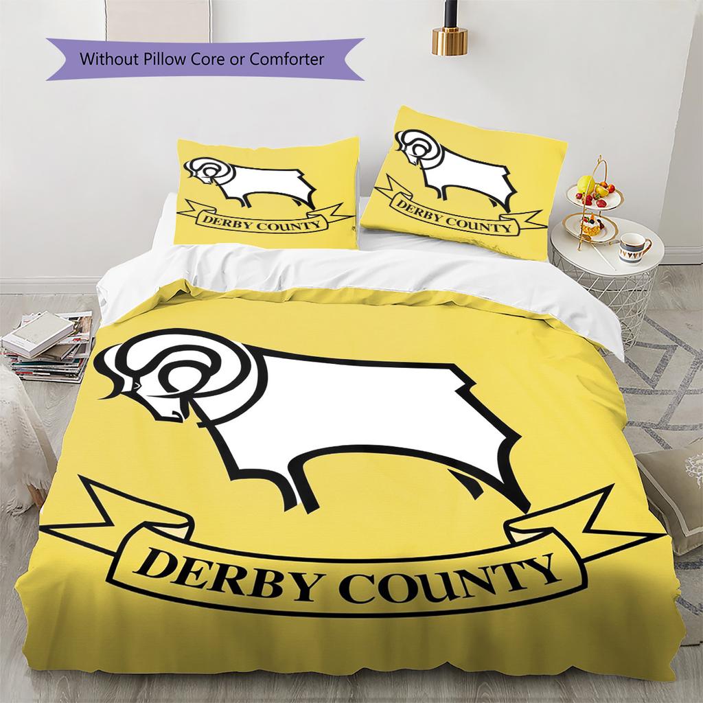 Fotbalový klub Derby County Vzorovaná sada povlečení a přikrývky Domácí dekorace Dárek (1 * povlak na peřinu + 2 * povlak na polštář bez jádra)