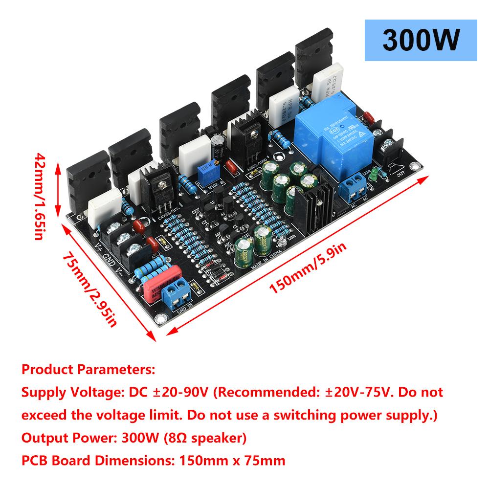 DC 20V-90V 500W 400W 300W 200W Power Amplifier Board 1943+5200 Mono HIFI Paired Tube Post Stage High Power Audio Amplifier Board