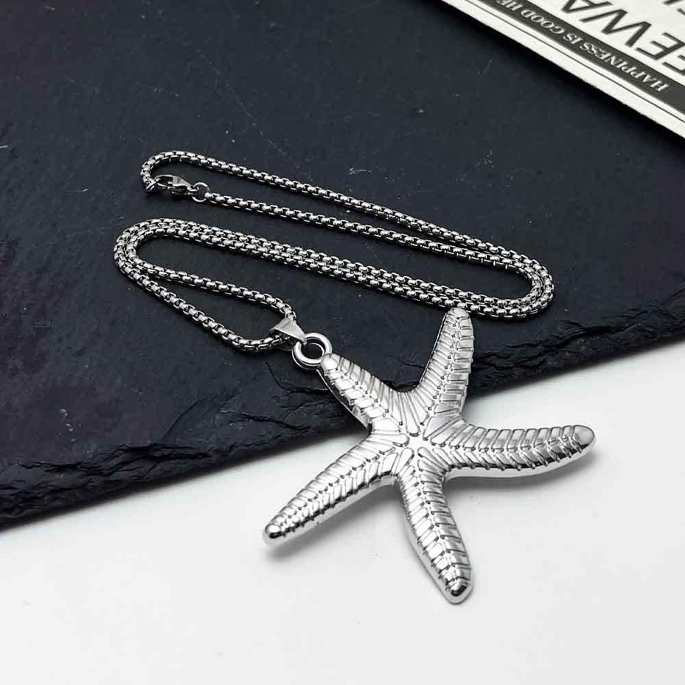 Retro Silver Starfish Pendant Sweater Necklace - Unisex Ocean-Themed Accessory