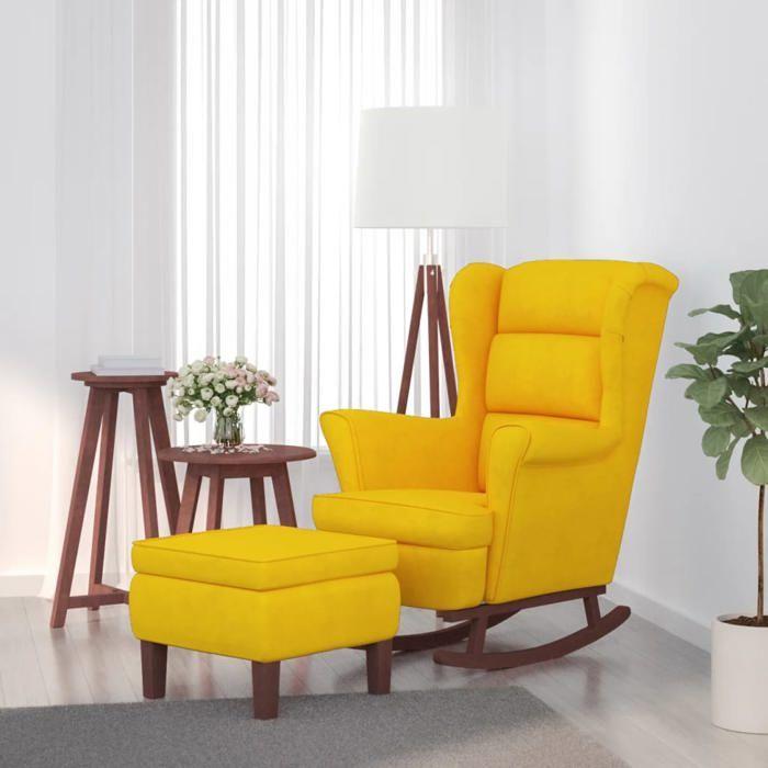 VidaXL Chaise à Bascule avec Pieds en Bois et Tabouret Fauteuil de Salon Relaxation Meuble de Salle de Séjour Chambre 3121237