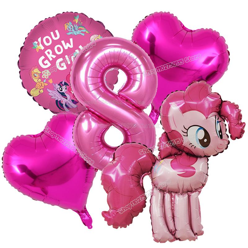 Beautiful My Little Ponys Girl Birthday Number Balloons Decoration Cute Cartoon Love Shape Round Balloons Set Party Supplies Kids Favor