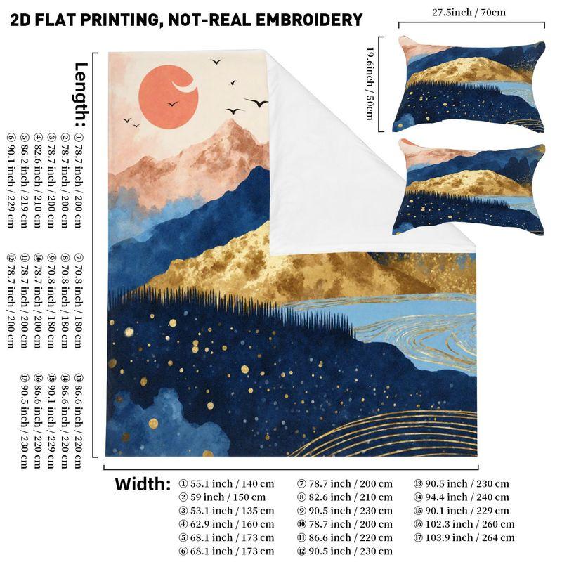3-Piece Bedding Pillowcase Quilt Cover Set Golden Mountains 2D Digital Printing Suitable For Bedroom Dormitory Decoration