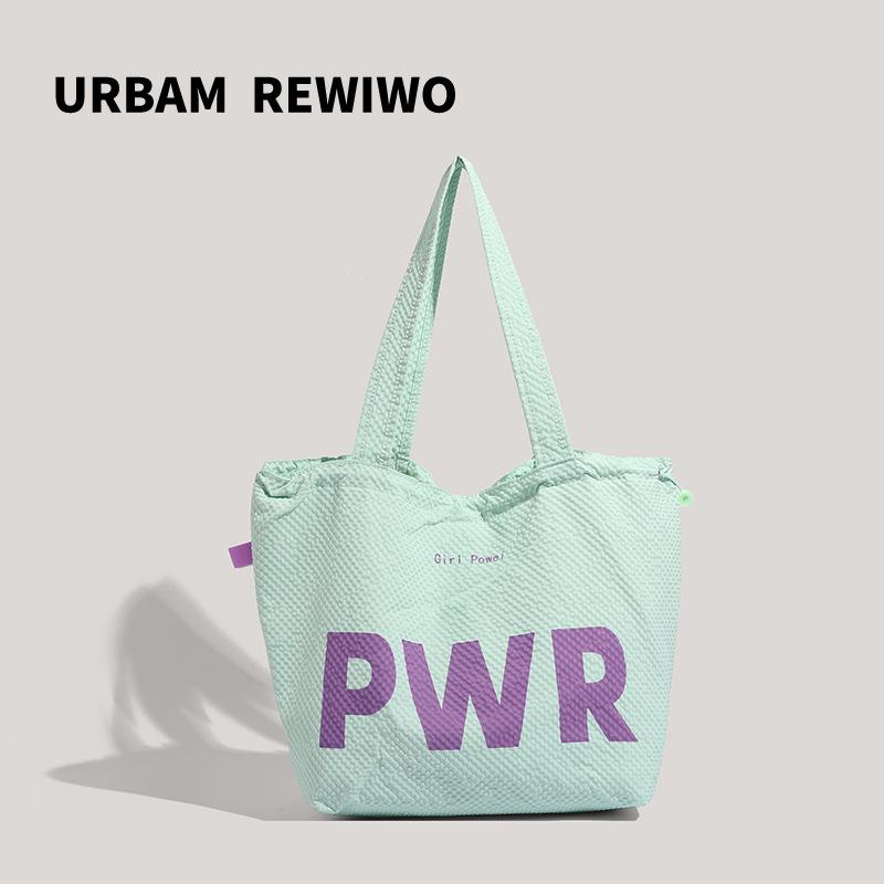 

Literary Simple Drawstring Letter Nylon Bag Summer Large-Capacity Versatile Commuter Shoulder Bag
