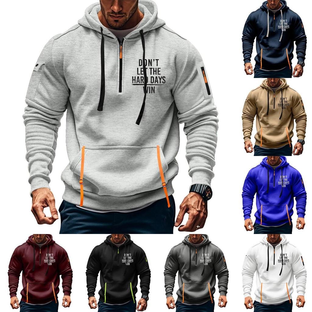 Men's Printed Sweatshirt Hoodie Zipper Arm Pocket Cardigan Men's Sports Large Size Casual Hoodie