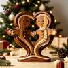 Hand Polished Wood Decor Wooden Animal Ornament with Stable Base, Double Layer Carved Figurine, Rustic Crafts for Office Heart Shape Sculpture