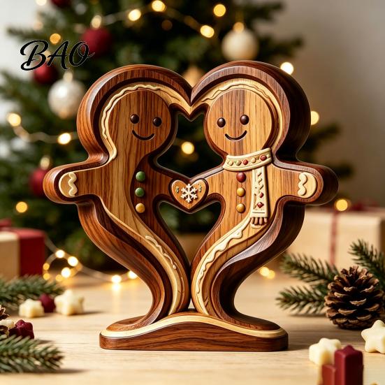Hand Polished Wood Decor Wooden Animal Ornament with Stable Base, Double Layer Carved Figurine, Rustic Crafts for Office Heart Shape Sculpture