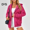 Herbst Winter Damen Kapuzenpullover Mantel Kordelzug Kapuze Reißverschluss Lange Ärmel Einfarbig Taschen Verdickte Sportjacke Locker Alltagskleidung Schulmantel