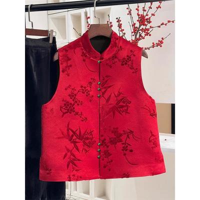 The New Red Vest Is Super Good-looking, Unique and Beautiful. Small Chinese Red Printed Vest Vest Women's Top