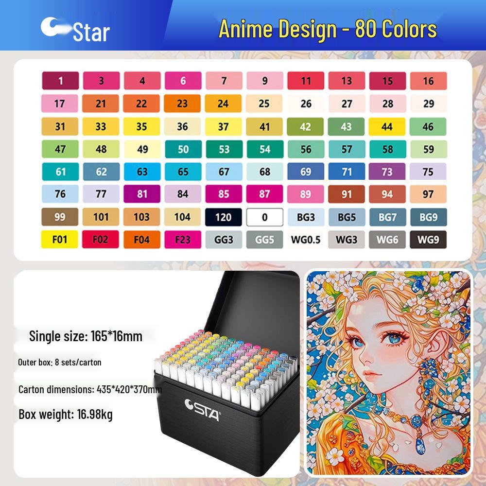 STA Soft-Tip Oil-Based Dual Alcohol Markers, Fade-Resistant, Quick-Drying, Stackable, 168 Colors.