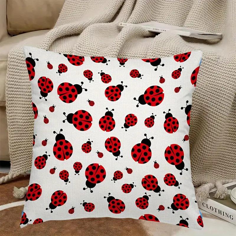 Federa per cuscino a coccinella double-face Vikama: Bianco Solido Con Stampa Rossa E Nera, Copertura Decorativa Morbida