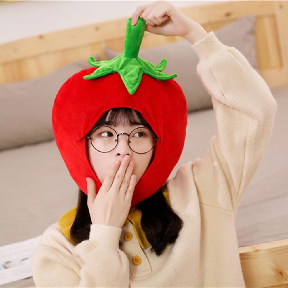 Süße Tomatenkopfbedeckung Cross-Dressing Früchte Plüschhut Weihnachten Halloween Cosplay Party Kostümkappe Winterkopfbedeckung Foto Requisite