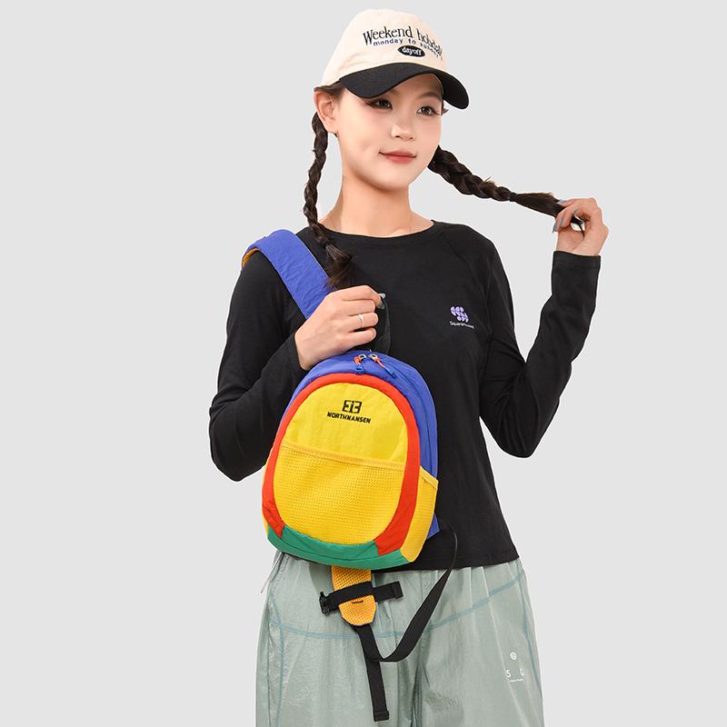Colorblock Nylon Backpack with Mesh Pocket Lightweight Outdoor Daypack for Travel School Daily