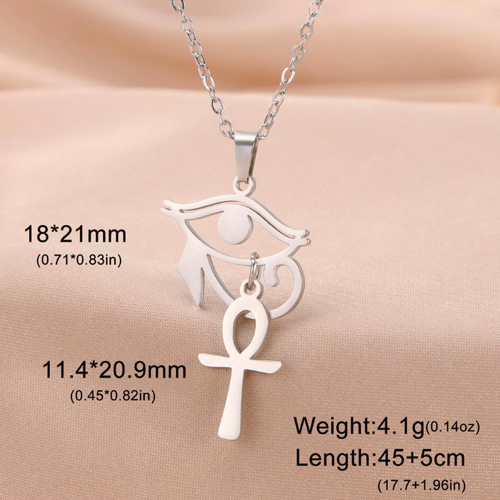 Dawapara Eye of Horus with Ankh Cross Necklace Key of Life Protection Ancient Egypt Jewelry Stainless Steel Necklace