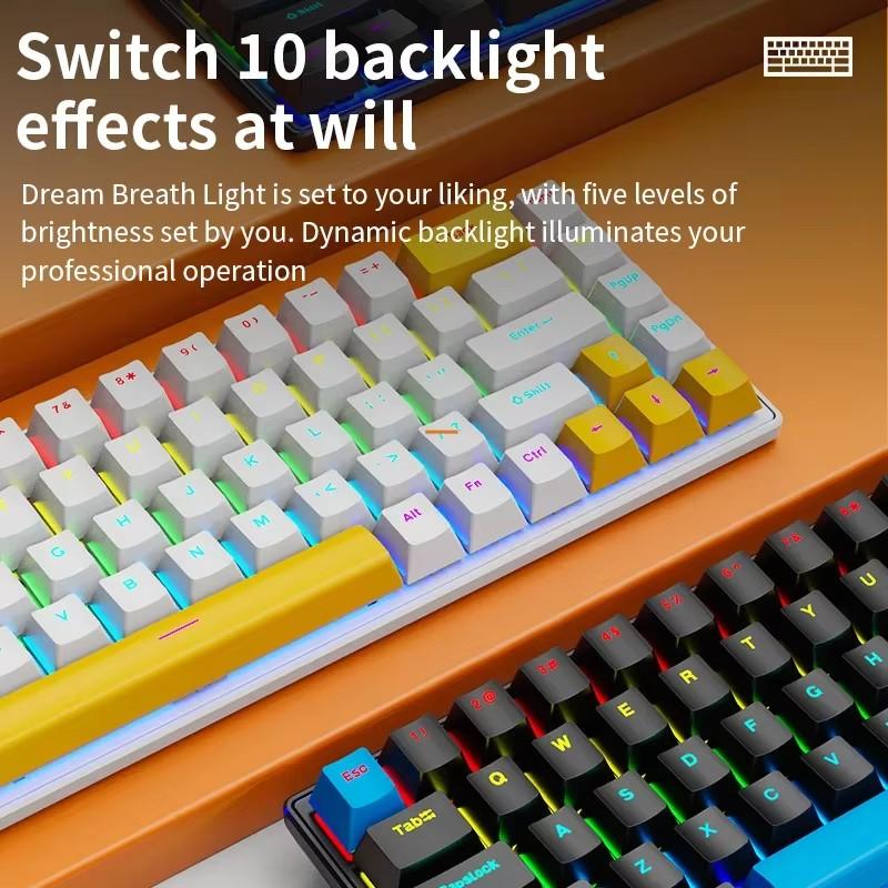 K68 Wired Mechanical Keyboard 10Kinds of Colorful Lighting Gaming and Office For Microsoft Windows and IOS System