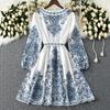 Elegant Bohemian V-Neck Long Sleeve Lantern Dress - 2025 Autumn Collection