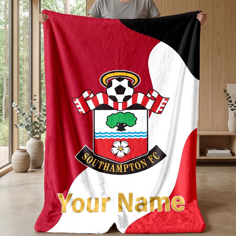 Southampton FC Benutzerdefinierter Name Text Flanelldecke Fußball Logo Personalisierte Fleece-Kuscheldecke Besonderes Geschenk für Sofa Schlafzimmer Zuhause