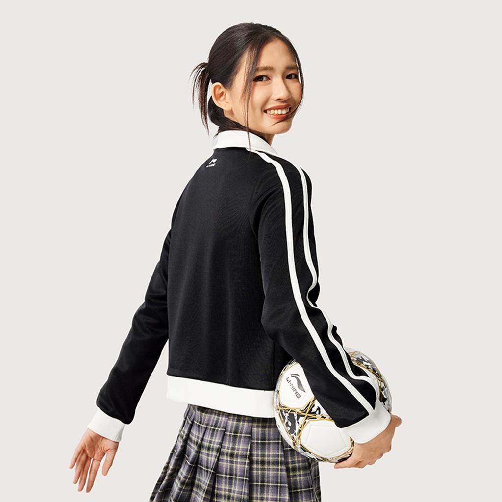 Li-Ning Sports Lifestyle Series High Street American Vintage Casual Simple Color Block Stand Collar Zipper Sweatshirt Women sweatshirt Black AWDVC04-1