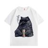 Lustige Katze raucht und trinkt Grafik T-Shirts High Street Mode Trend Kurzarm T-Shirt Herren Damen Baumwoll-T-Shirts