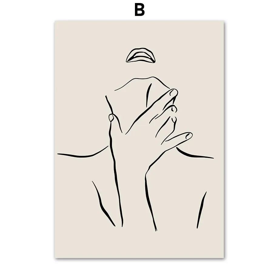 Blume Blatt Mädchen Hand Geometrie Abstrakte Schwarz Beige Poster Und Drucke Wand Kunst Leinwand Malerei Bilder Für Wohnzimmer Dekor
